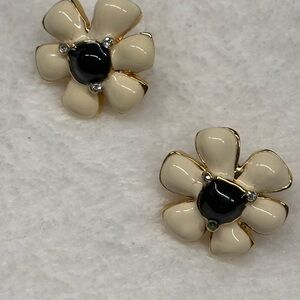 St. John Cream and Black Floral Earrings